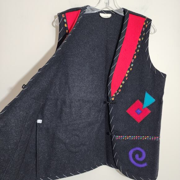 Vintage Lynn Murray 80s pop 100% wool felt art to wear vest woman's size Large - Picture 8 of 10